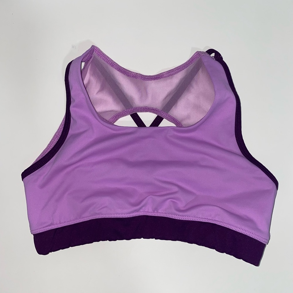 Purple Sports Bra with Racerback Design and Mesh Panel